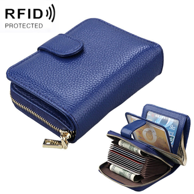 KB132 Female Style Full Grain Cow Leather Multifunctional RFID Wallet/ Card Bag/ Driving License Package(Blue)
