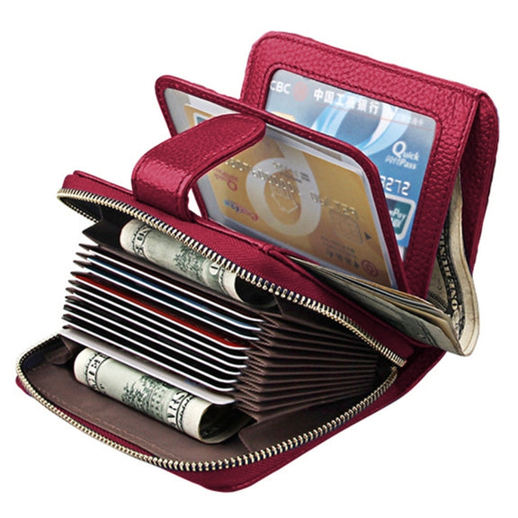 KB132 Female Style Full Grain Cow Leather Multifunctional RFID Wallet/ Card Bag/ Driving License Package(Magenta)