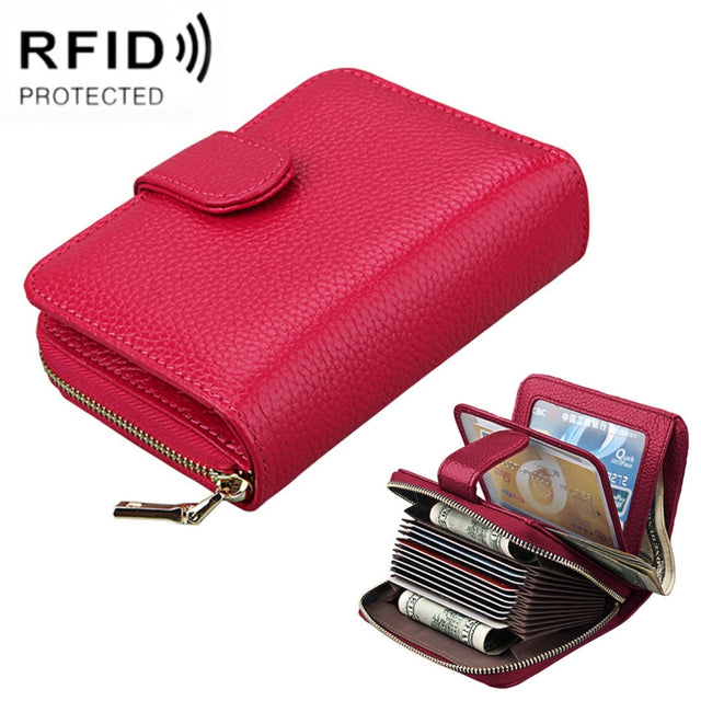 KB132 Female Style Full Grain Cow Leather Multifunctional RFID Wallet/ Card Bag/ Driving License Package(Magenta)