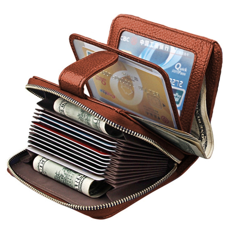 KB132 Female Style Full Grain Cow Leather Multifunctional RFID Wallet/ Card Bag/ Driving License Package(Brown)