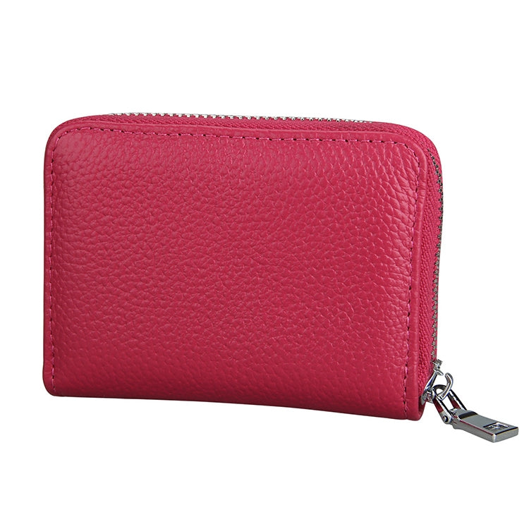 KB205 Antimagnetic RFID Litchi Texture Leather Zipper Large-capacity Card Holder Wallet(Rose Red)