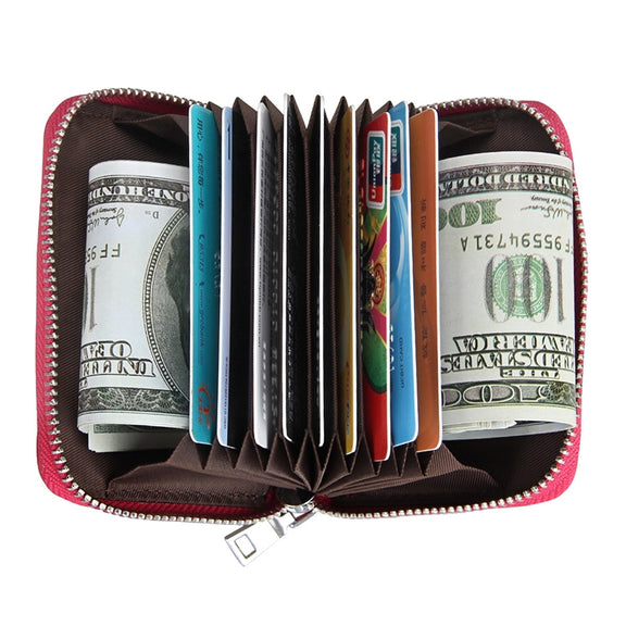 KB205 Antimagnetic RFID Litchi Texture Leather Zipper Large-capacity Card Holder Wallet(Rose Red)
