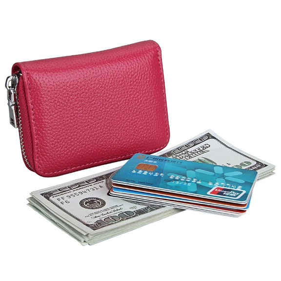 KB205 Antimagnetic RFID Litchi Texture Leather Zipper Large-capacity Card Holder Wallet(Rose Red)