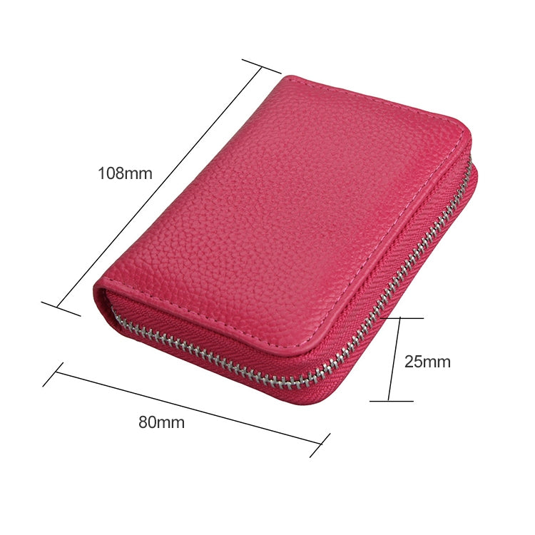 KB205 Antimagnetic RFID Litchi Texture Leather Zipper Large-capacity Card Holder Wallet(Rose Red)