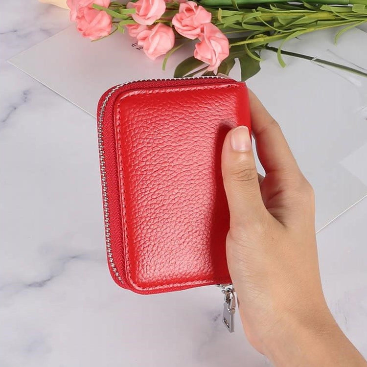 KB205 Antimagnetic RFID Litchi Texture Leather Zipper Large-capacity Card Holder Wallet(Rose Red)