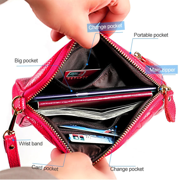 2026 Multifunctional Litchi Texture Women Large Capacity Hand Wallet Shell bag with Card Slots(Wine Red)