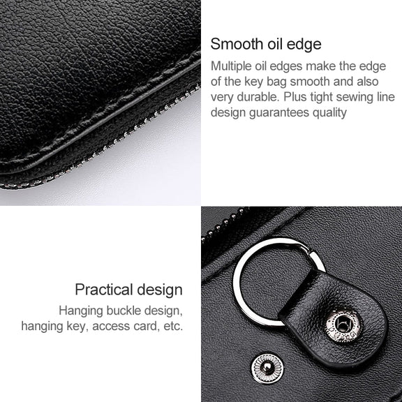 9106 Large-capacity Zipper Leather Keys Holder Bag Multi-function Wallet(Blue)