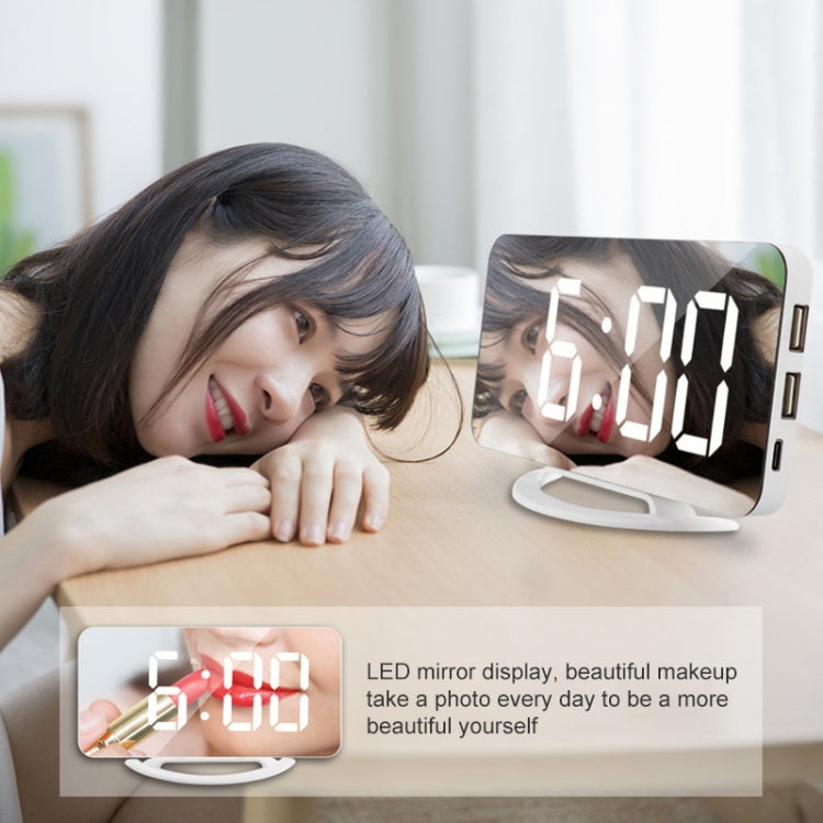 TS-8201-W Multifunctional LED Makeup Mirror Desk Clock Automatic Photosensitive Electronic Alarm (White)