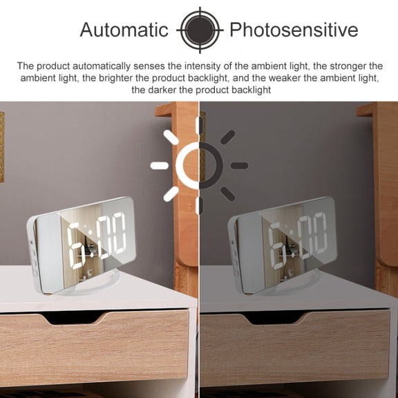 TS-8201-W Multifunctional LED Makeup Mirror Desk Clock Automatic Photosensitive Electronic Alarm (White)