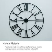 40cm Retro Living Room Iron Round Roman Numeral Mute Decorative Wall Clock (Silver)