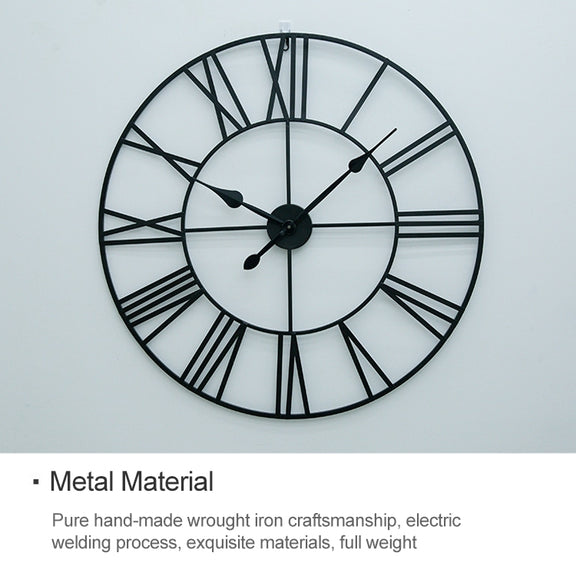 40cm Retro Living Room Iron Round Roman Numeral Mute Decorative Wall Clock (Silver)