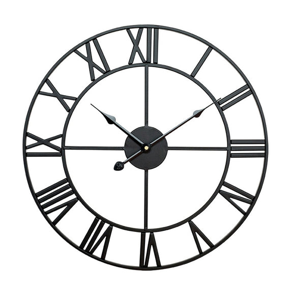 45cm Retro Living Room Iron Round Roman Numeral Mute Decorative Wall Clock (Black)