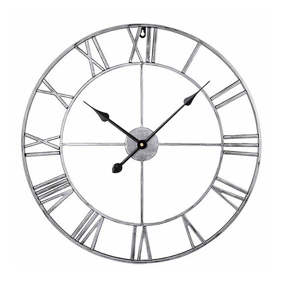 45cm Retro Living Room Iron Round Roman Numeral Mute Decorative Wall Clock (Silver)