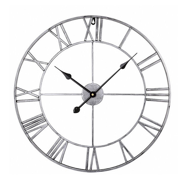 45cm Retro Living Room Iron Round Roman Numeral Mute Decorative Wall Clock (Silver)