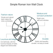 45cm Retro Living Room Iron Round Roman Numeral Mute Decorative Wall Clock (Silver)
