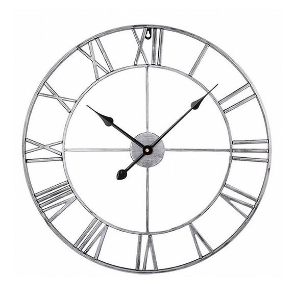 45cm Retro Living Room Iron Round Roman Numeral Mute Decorative Wall Clock (Silver)