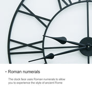 45cm Retro Living Room Iron Round Roman Numeral Mute Decorative Wall Clock (Silver)