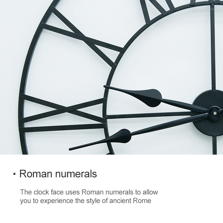 45cm Retro Living Room Iron Round Roman Numeral Mute Decorative Wall Clock (Silver)