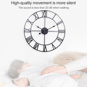 45cm Retro Living Room Iron Round Roman Numeral Mute Decorative Wall Clock (Silver)