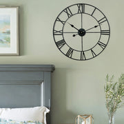 45cm Retro Living Room Iron Round Roman Numeral Mute Decorative Wall Clock (Silver)