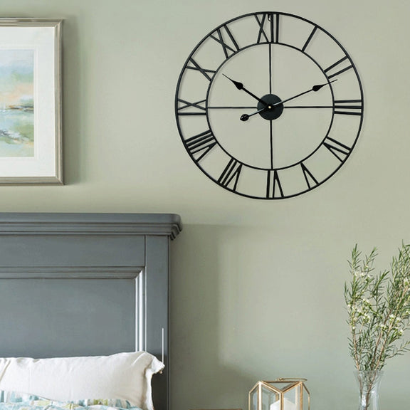 45cm Retro Living Room Iron Round Roman Numeral Mute Decorative Wall Clock (Silver)