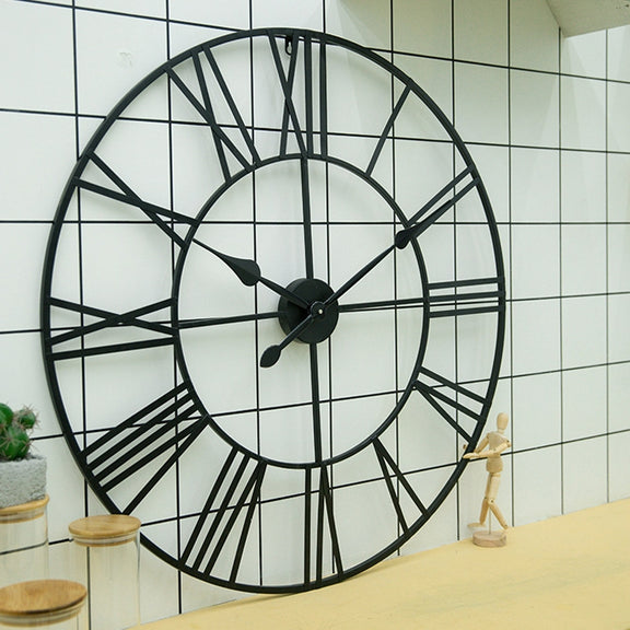 45cm Retro Living Room Iron Round Roman Numeral Mute Decorative Wall Clock (Silver)