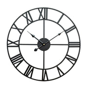 60cm Retro Living Room Iron Round Roman Numeral Mute Decorative Wall Clock (Black)