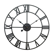 60cm Retro Living Room Iron Round Roman Numeral Mute Decorative Wall Clock (Black)