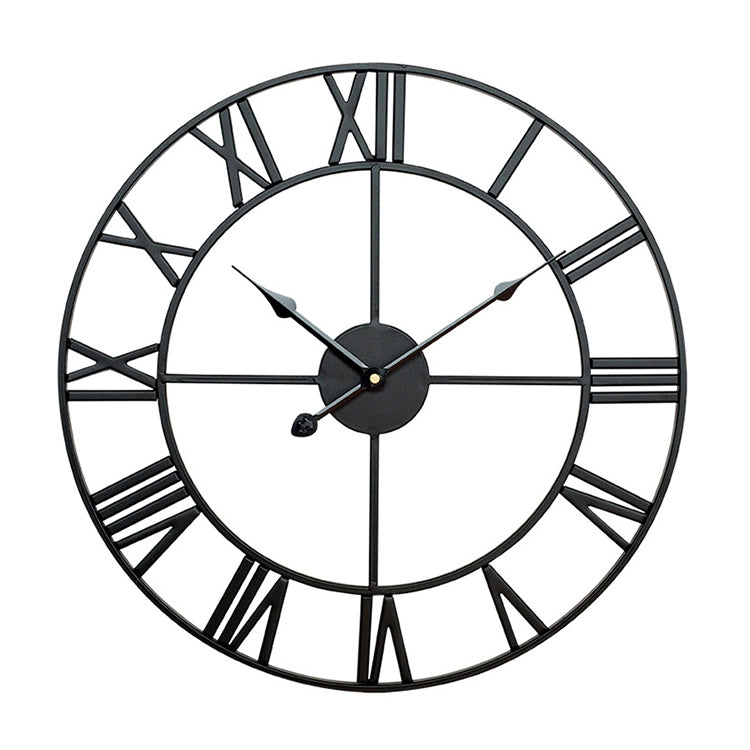 80cm Retro Living Room Iron Round Roman Numeral Mute Decorative Wall Clock (Black)
