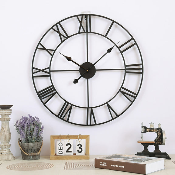 80cm Retro Living Room Iron Round Roman Numeral Mute Decorative Wall Clock (Black)