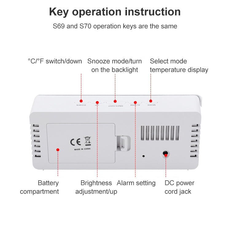 TS-S69-HW Multifunctional LED Alarm Clock Battery / Plug-in Charging Dual-purpose Make-up Mirror Clock(Grey White)