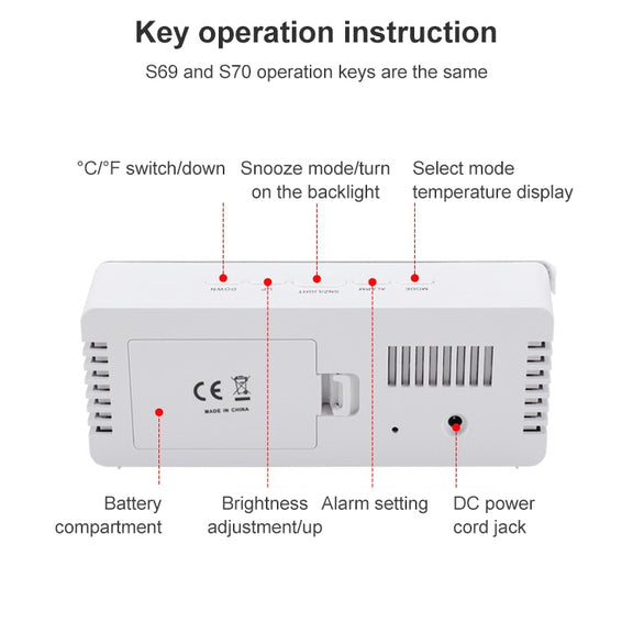 TS-S69-HW Multifunctional LED Alarm Clock Battery / Plug-in Charging Dual-purpose Make-up Mirror Clock(Grey White)
