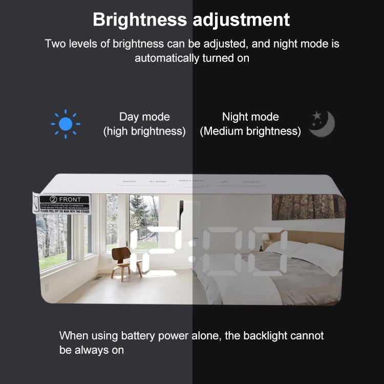 TS-S69-HW Multifunctional LED Alarm Clock Battery / Plug-in Charging Dual-purpose Make-up Mirror Clock(Grey White)