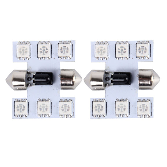 2 PCS Colorful 31MM Bicuspid Remote Control Car Dome Lamp LED Reading Light with 6 LED Lights