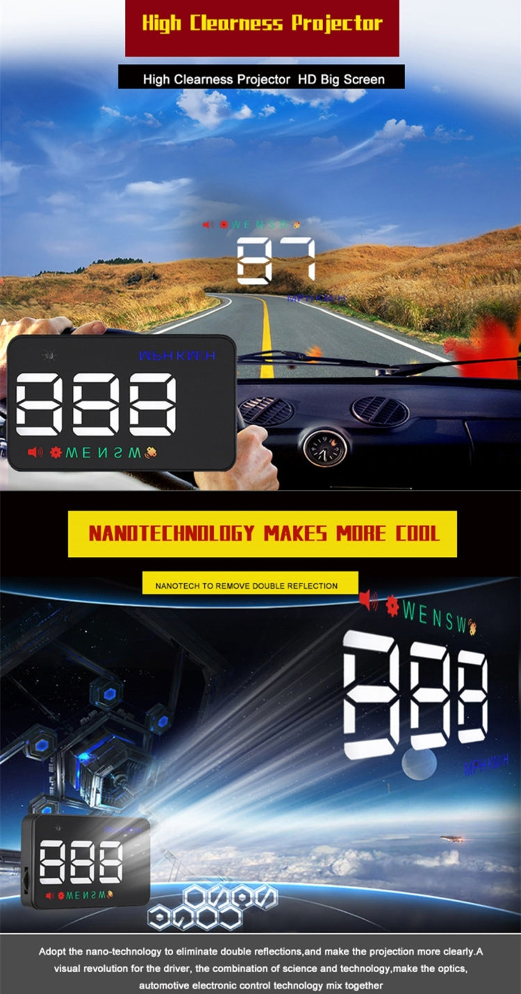 Geyiren A5 HUD 3.5 inch Car Head Up Display with GPS System, Two Mode Display, Light Sensors, KM/h MPH Speed, Compass, Speed Alarm(Black)