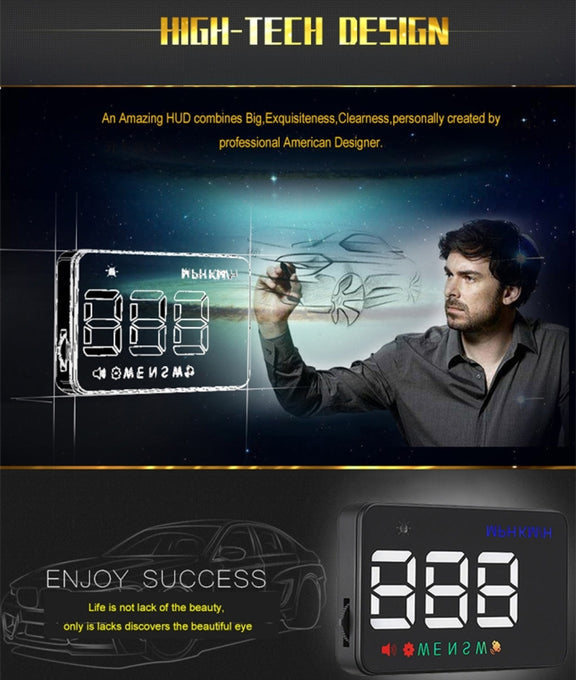 Geyiren A5 HUD 3.5 inch Car Head Up Display with GPS System, Two Mode Display, Light Sensors, KM/h MPH Speed, Compass, Speed Alarm(Black)