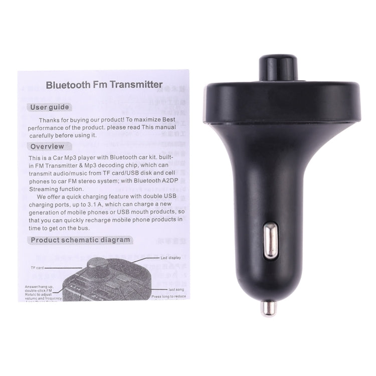805E Dual USB Charging Bluetooth FM Transmitter MP3 Music Player Car Kit, Support Hands-Free Call  & Read TF Card / U Disk Music(Black)