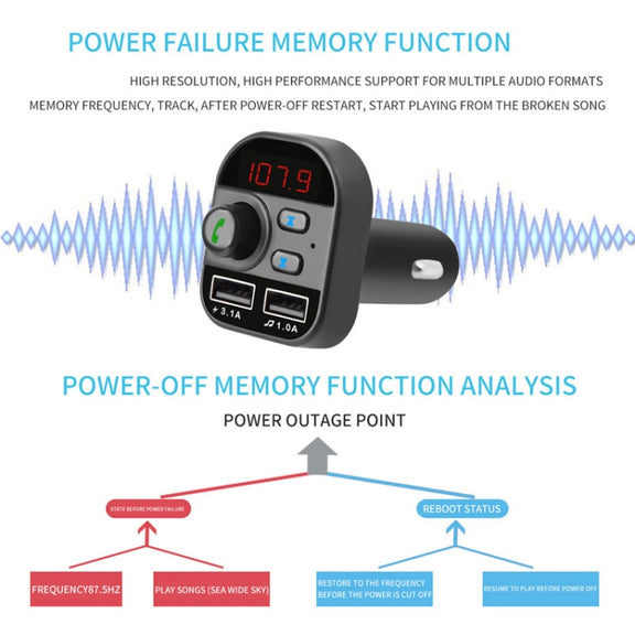 805E Dual USB Charging Bluetooth FM Transmitter MP3 Music Player Car Kit, Support Hands-Free Call  & Read TF Card / U Disk Music(Black)