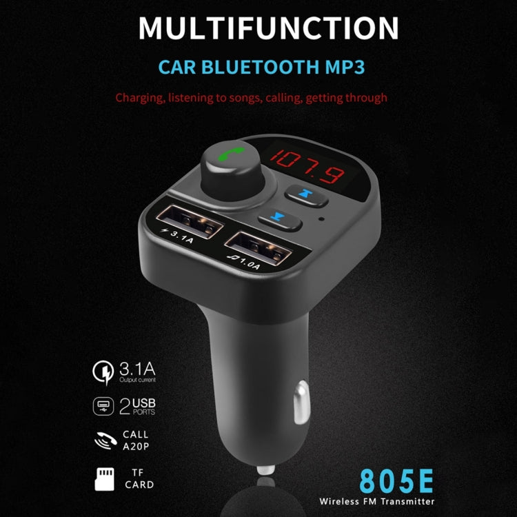 805E Dual USB Charging Bluetooth FM Transmitter MP3 Music Player Car Kit, Support Hands-Free Call  & Read TF Card / U Disk Music(Black)