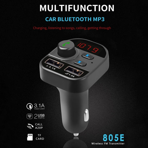 805E Dual USB Charging Bluetooth FM Transmitter MP3 Music Player Car Kit, Support Hands-Free Call  & Read TF Card / U Disk Music(Black)