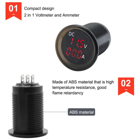 B3613  IP67 Water-resistant Car Modification 4.5-30V Voltmeter + Ammeter