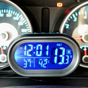 VST-7009V 4 In 1 Digital Car Thermometer Voltage Meter Luminous Clock Tester Detector LCD Monitor Back light(Blue Light)