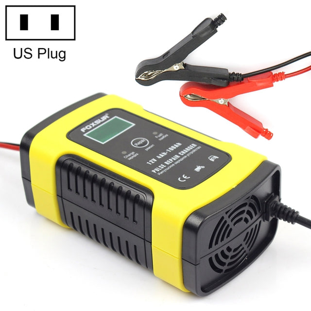 FOXSUR 12V 6A Intelligent Universal Battery Charger for Car Motorcycle, Length: 55cm, US Plug(Yellow)