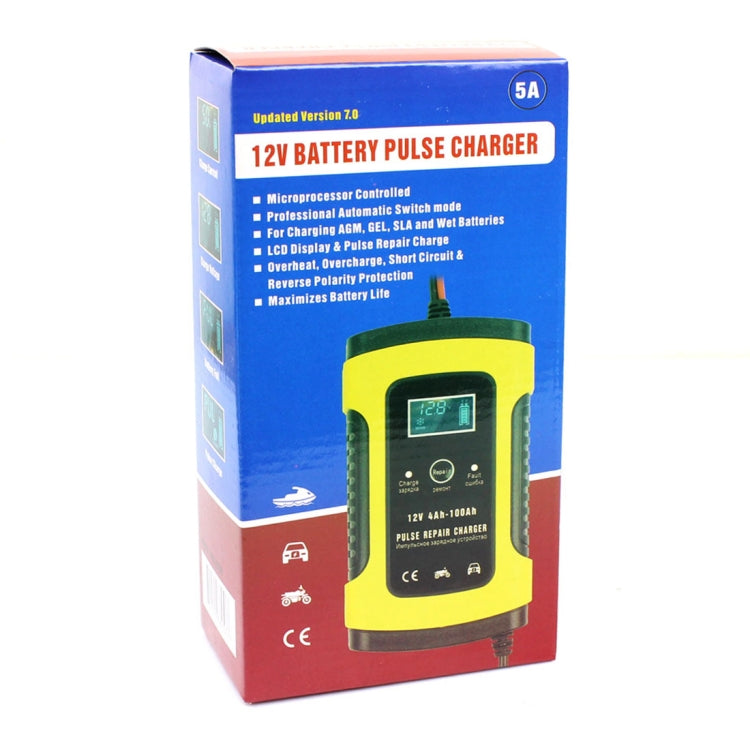 FOXSUR 12V 6A Intelligent Universal Battery Charger for Car Motorcycle, Length: 55cm, US Plug(Yellow)