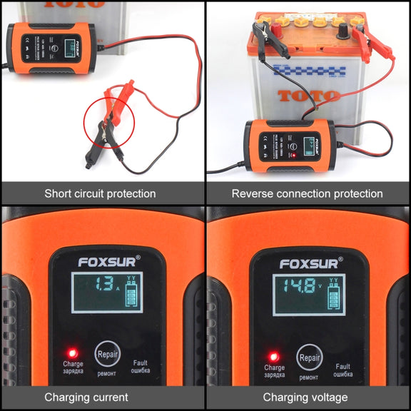12V 6A Intelligent Universal Battery Charger for Car Motorcycle, Length: 55cm, UK Plug(Red)