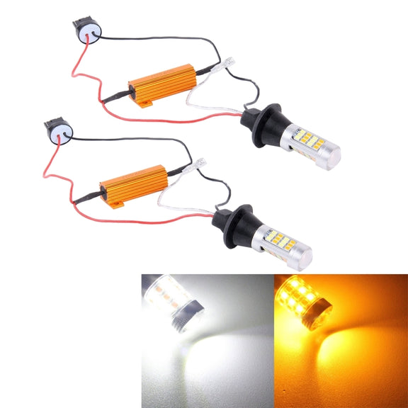 2 PCS T20/7440 10W 1000 LM 6000K White + Yellow Light DRL&Turn Light with 42 SMD-2835-LED Lamp���DC 12-24V