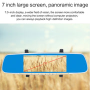 V100 7 inch LCD Touch Screen Rear View Mirror Car Recorder with Separate Camera, 170 Degree Wide Angle Viewing, Support Night Vision / Loop Video / Motion Detection / G-Sensor / TF Card