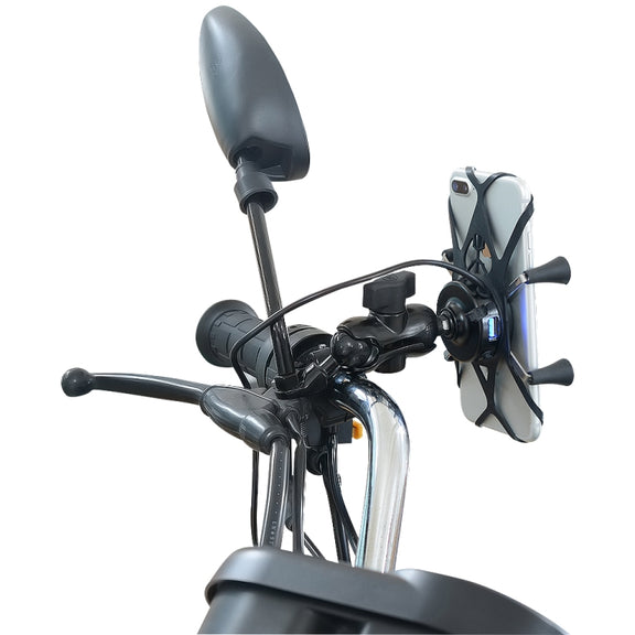 Motorcycle X Shape Aluminum Alloy Phone Bracket 5V 2.1A Phone Charger