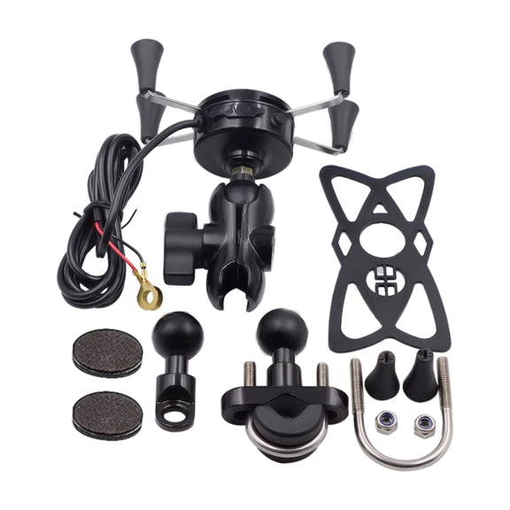 Motorcycle X Shape Aluminum Alloy Phone Bracket 5V 2.1A Phone Charger