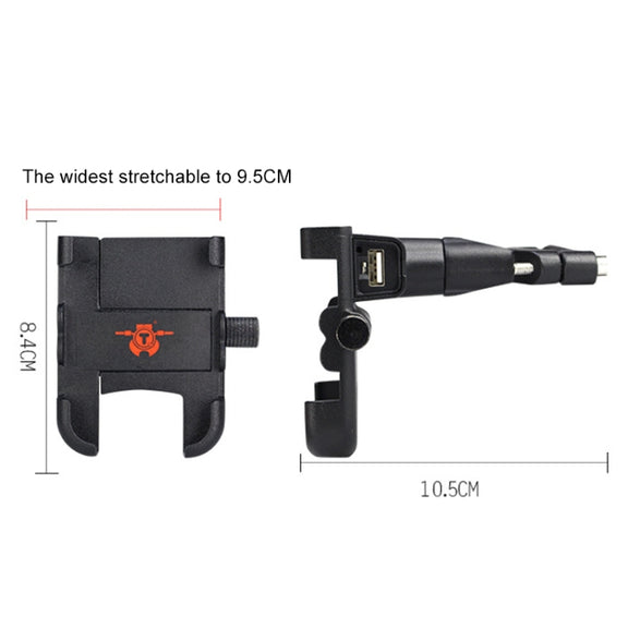 Portable Motorcycle Aluminium Alloy USB Charger Mobile Phone Holder, Handlebars Version